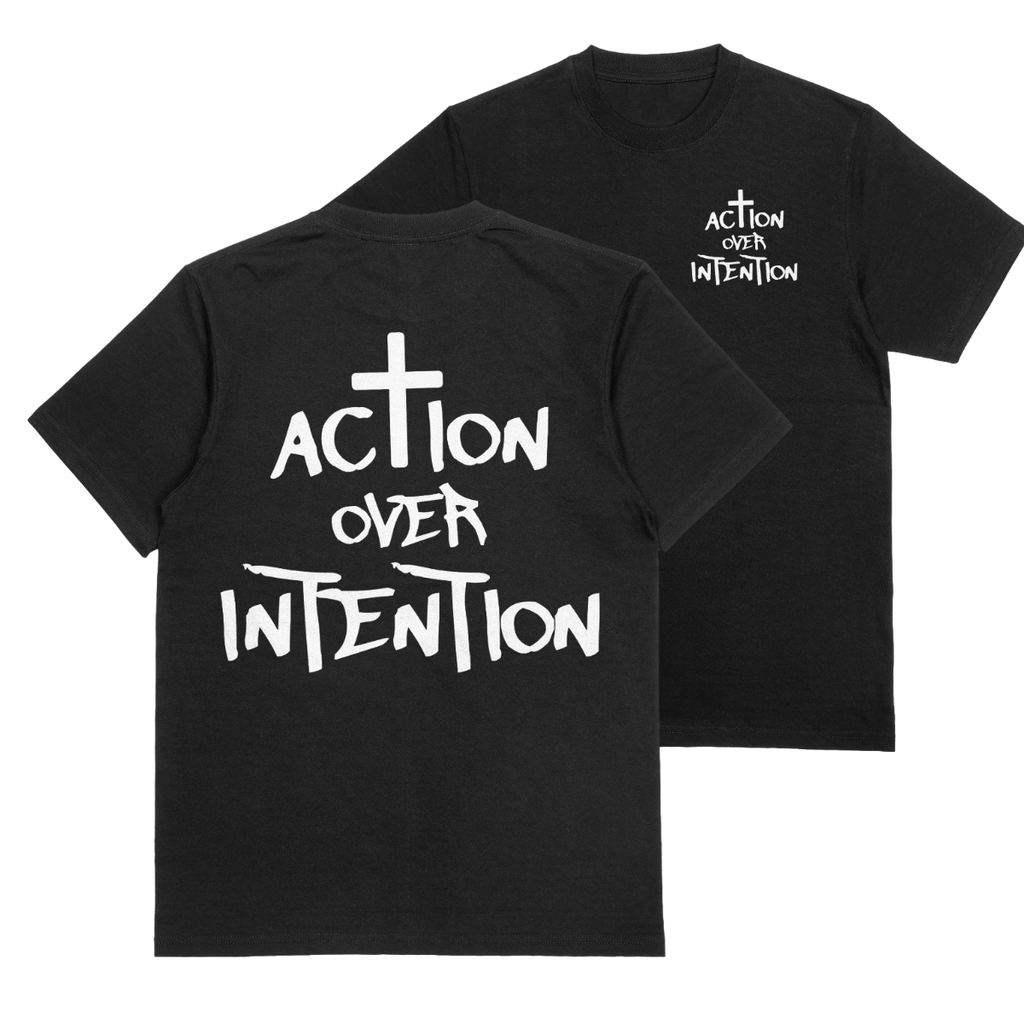 "ACTION OVER INTENTION LOGO" TEE