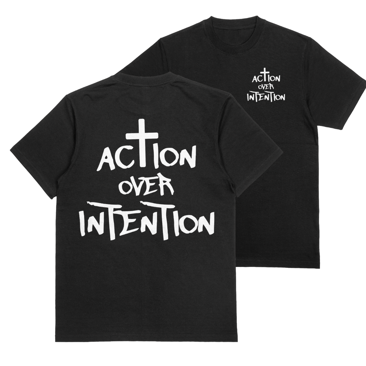 "ACTION OVER INTENTION LOGO" TEE