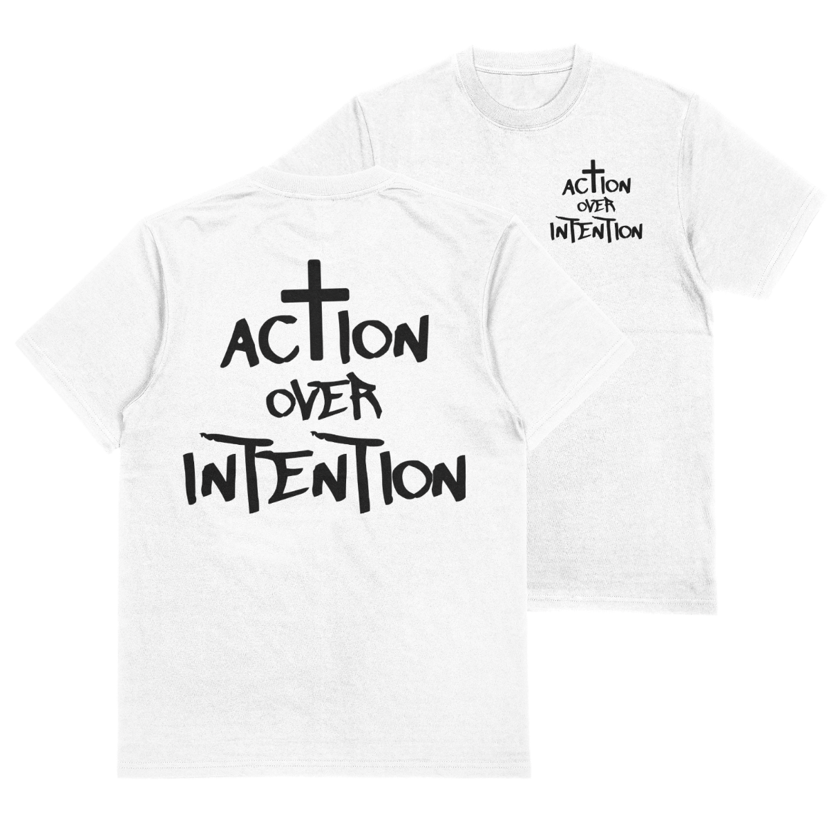 "ACTION OVER INTENTION LOGO" TEE