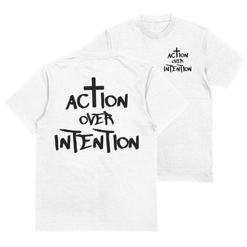 "ACTION OVER INTENTION LOGO" TEE